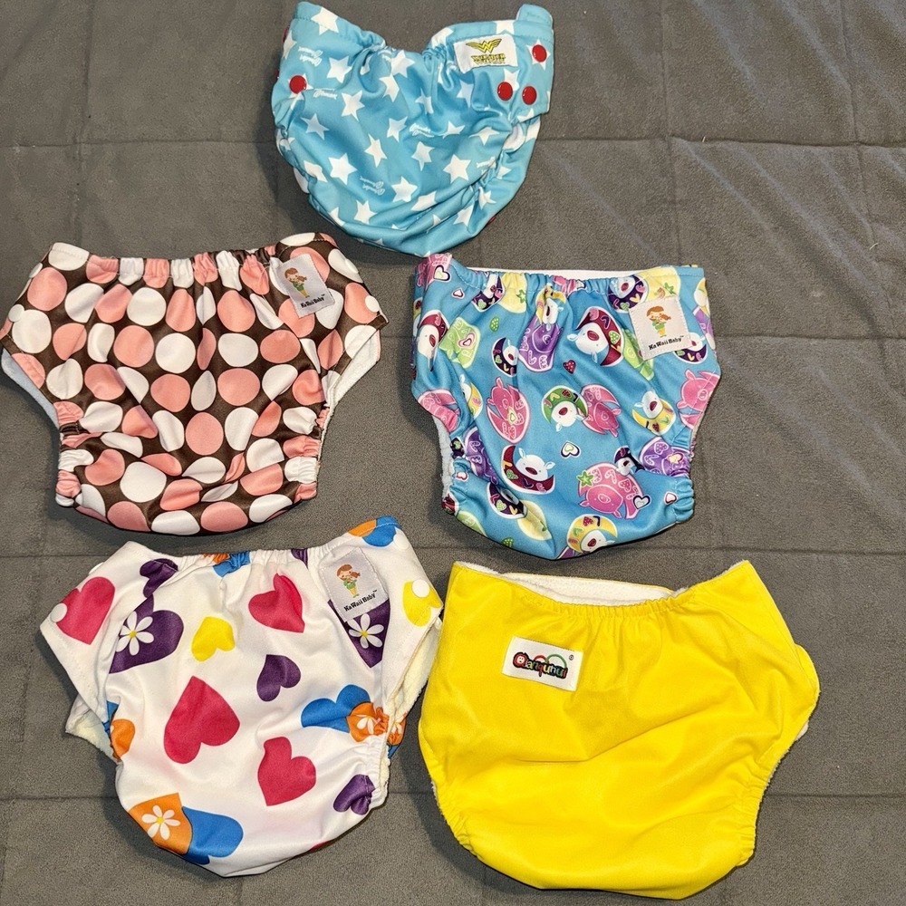 Cloth Pocket Diapers‎ Bumkins Wonder Woman & Kawaii Prints Lot of 5